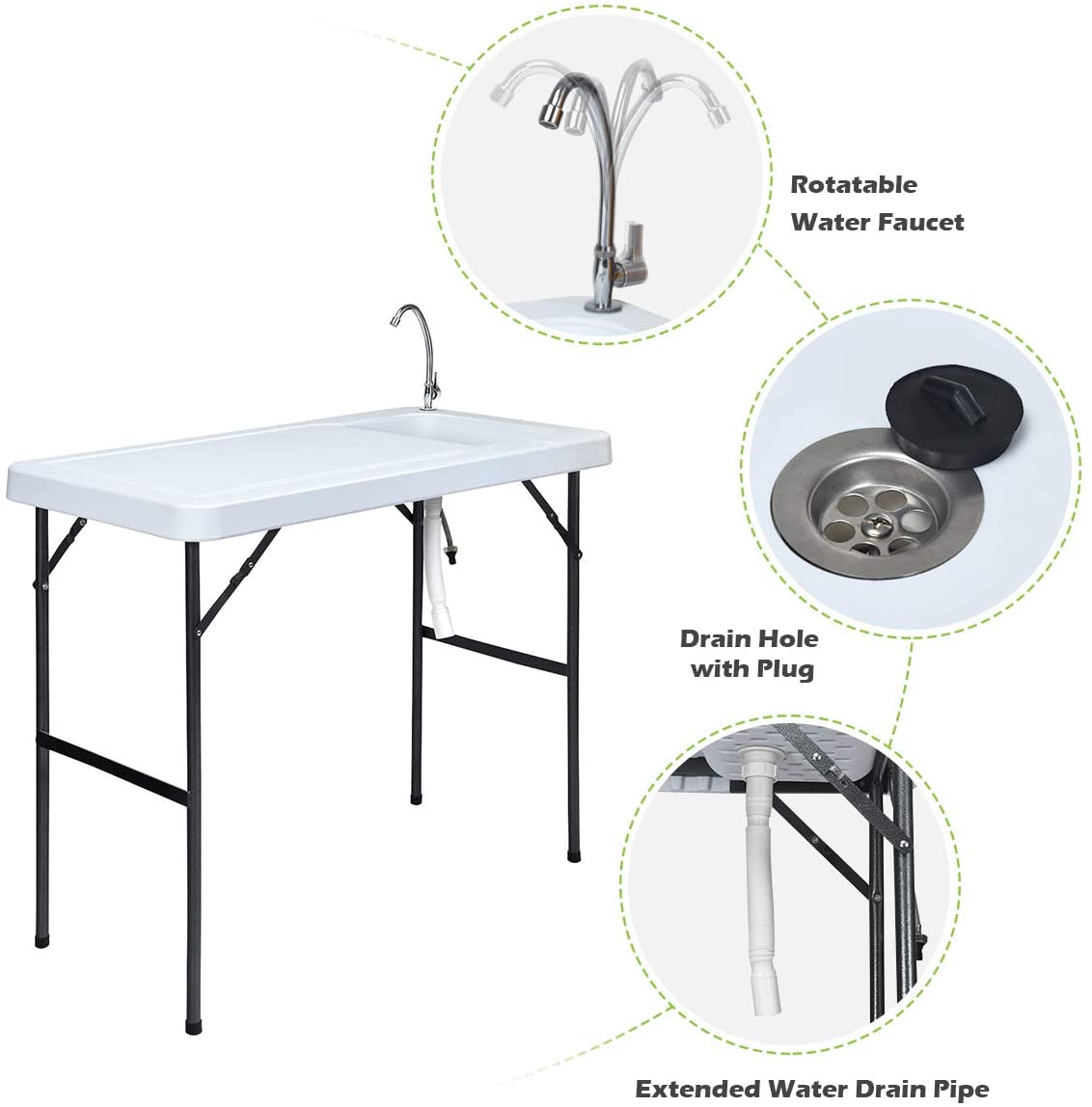 Folding Fish Cleaning Table, Camping Table with Sink and Faucet