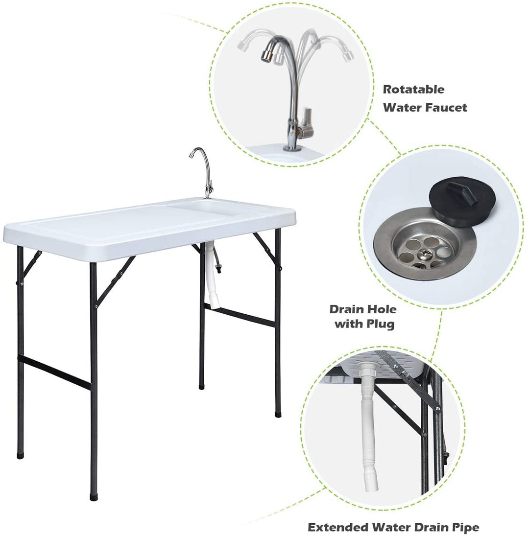 Folding Fish Cleaning Table, Camping Table with Sink and Faucet