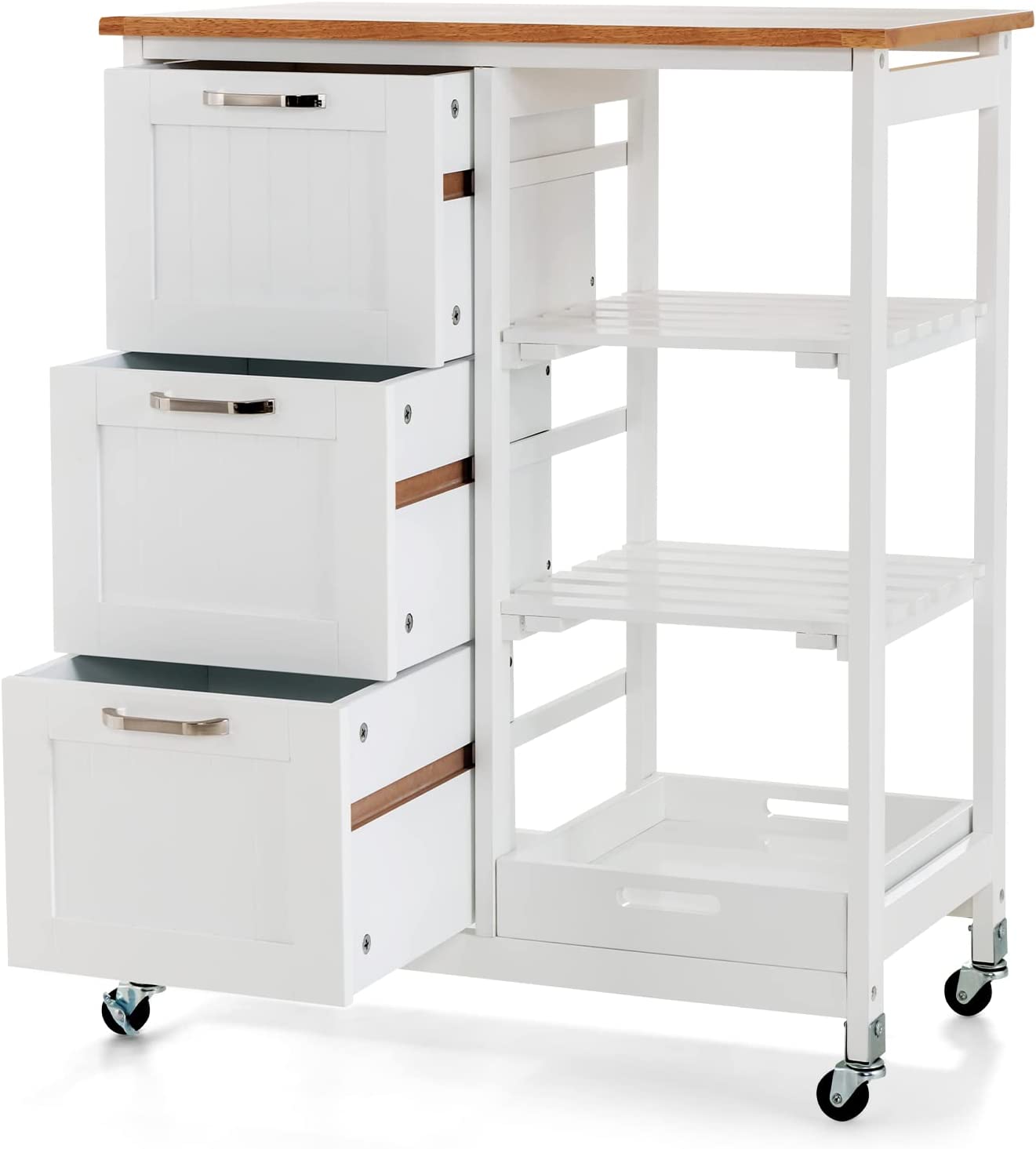 Giantex Kitchen Island Cart with Storage, Bar Serving Cart on Wheels with 3 Deep Drawers