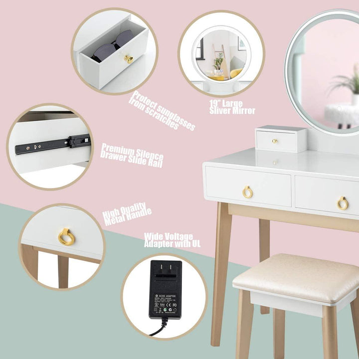 Vanity Set with Touch Screen Dimming Mirror, 3 Color Lighting Modes - Giantexus