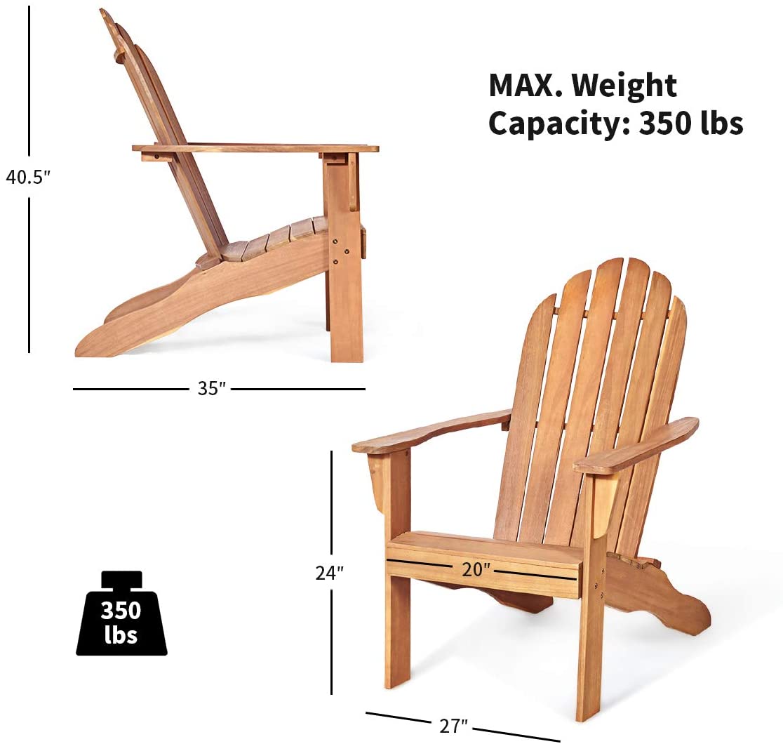 Giantex Adirondack Chair Outdoor Wooden W/Ergonomic Design Acacia Chair for Yard