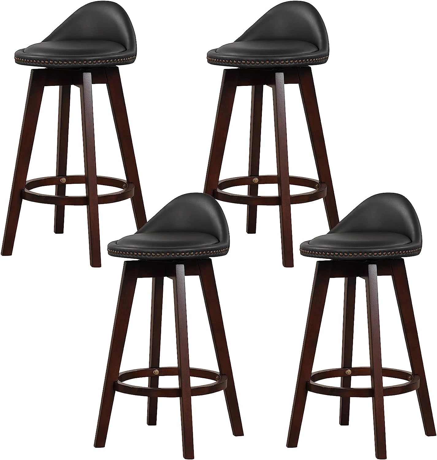Giantex Swivel Bar Stools, 34.5 in Counter Height Stools with PVC Leather Cover, Rubber Wood Legs