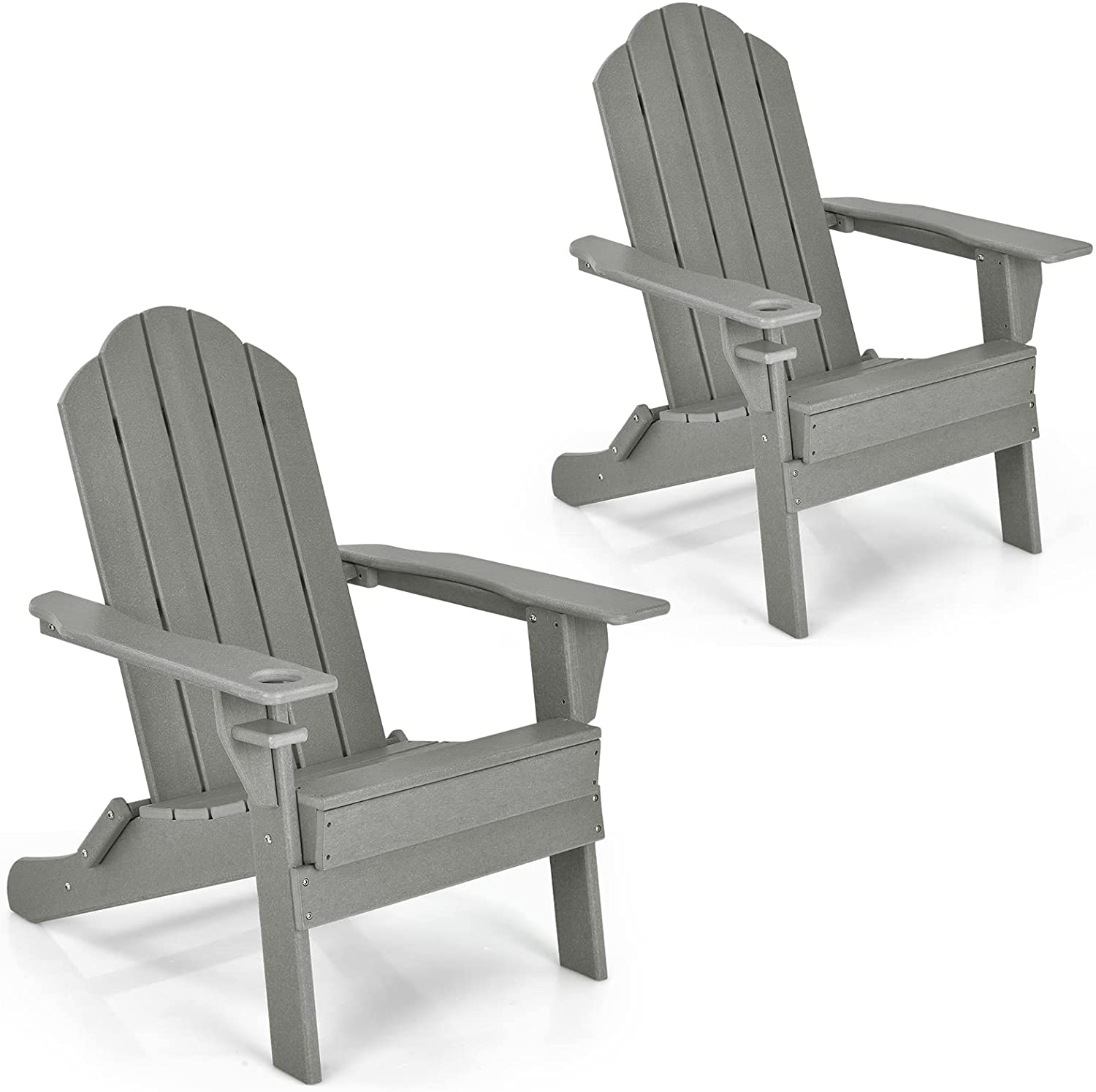 Adirondack Chair Outdoor Folding Chairs, Weather Resistant Patio Chair with Built-in Cup