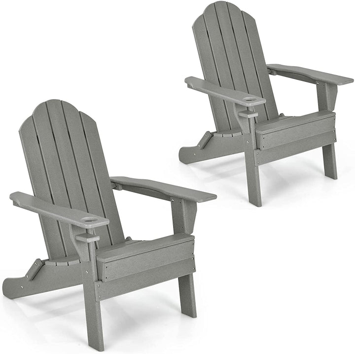 Adirondack Chair Outdoor Folding Chairs, Weather Resistant Patio Chair with Built-in Cup