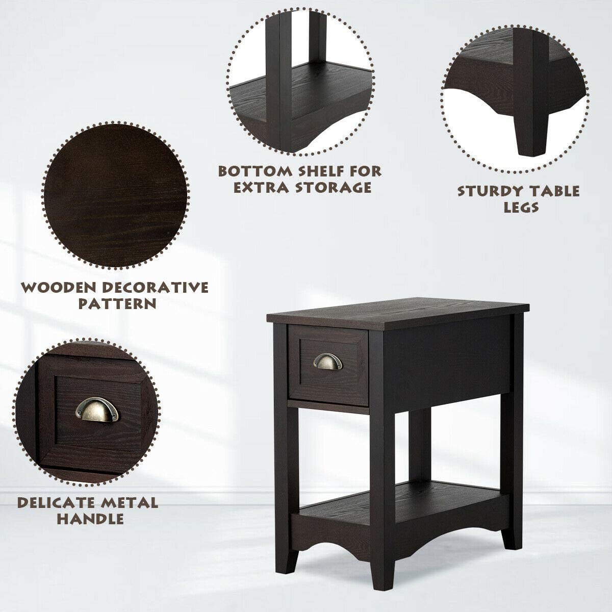 Chair Side End Table with Drawer - Giantexus