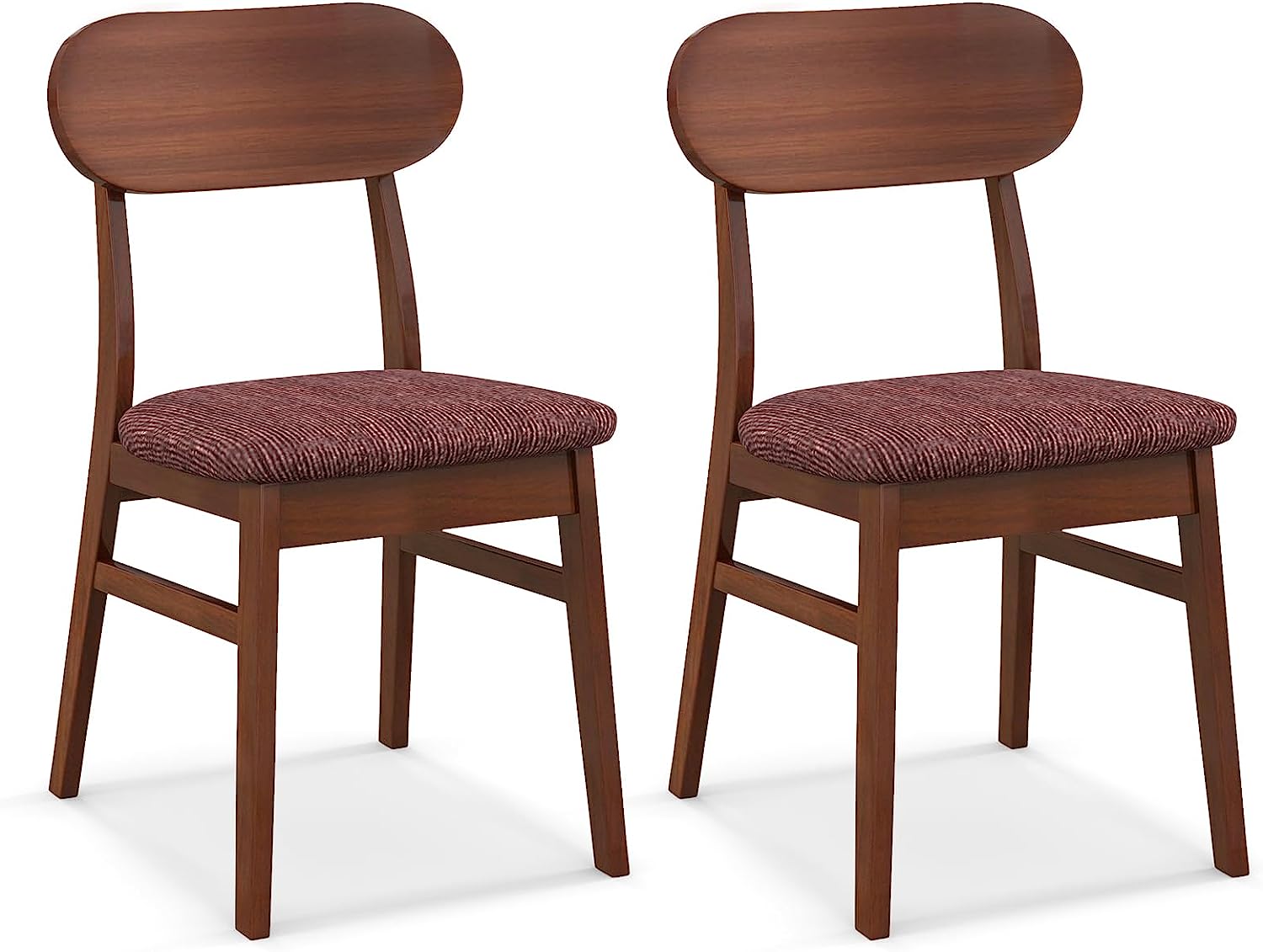 Giantex Wooden Dining Chairs Set of 4 Walnut, Farmhouse Kitchen Chairs with Padded Seat