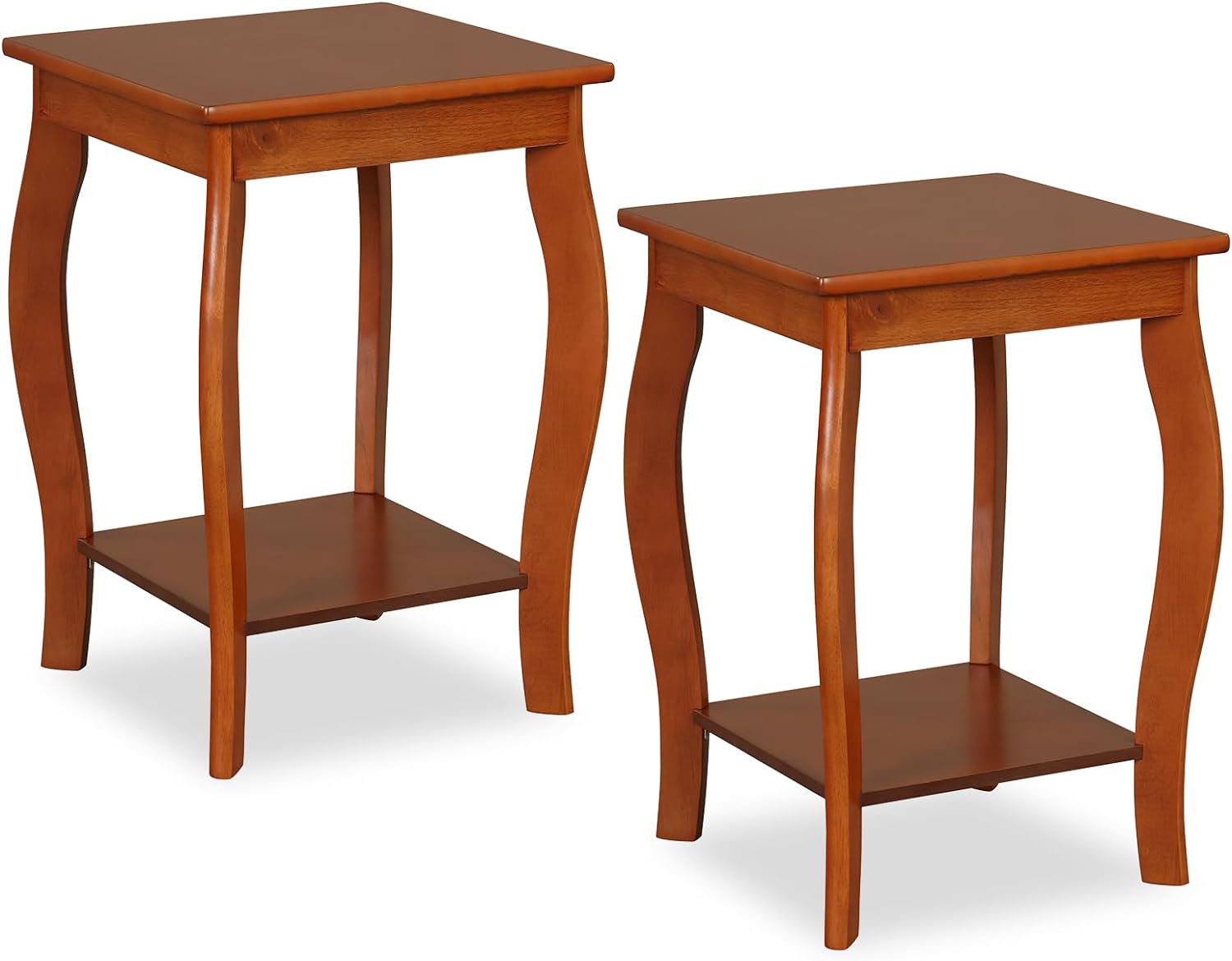 Giantex 2-Tier Round End Table, Narrow Tiered Telephone Table with Storage Shelf, Solid Wood Legs
