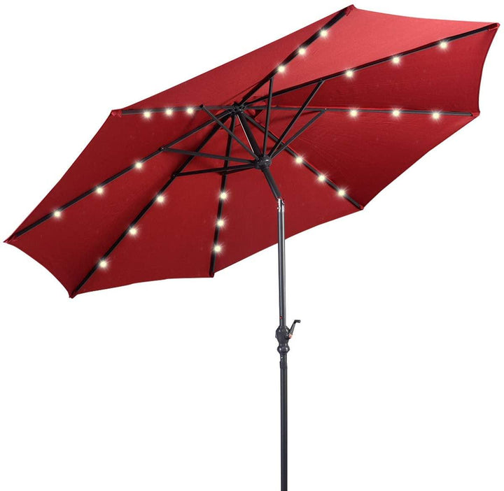 10ft Solar Patio Umbrella Outdoor with Lights Pool Indoor Outdoor Use - Giantexus