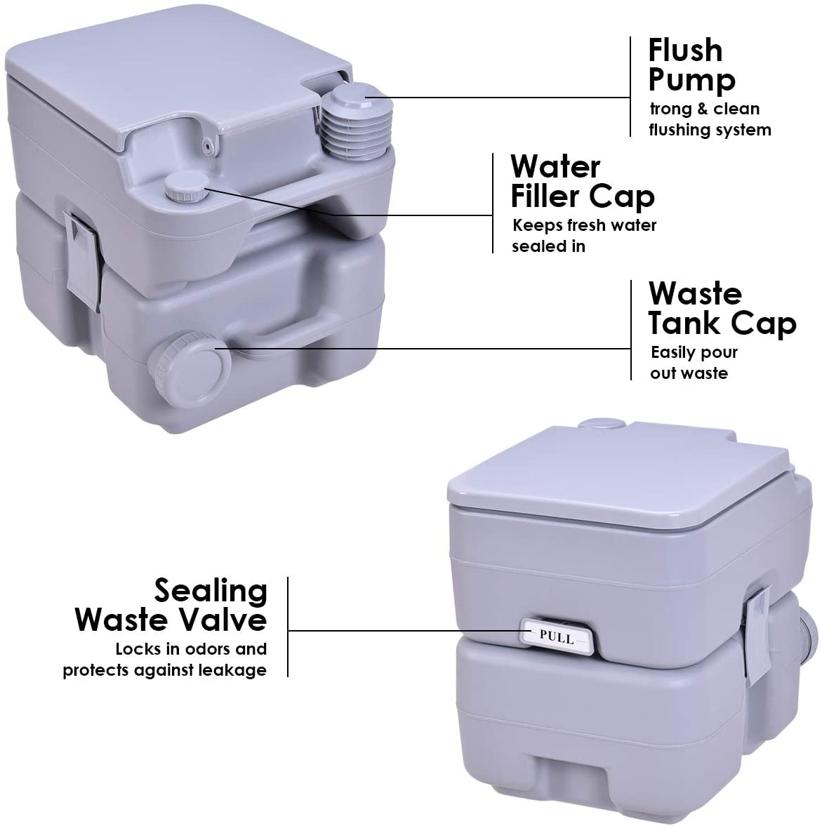 Giantex Portable Toilet 5 Gallon with Waste Tank, Built-in Rotating Spout