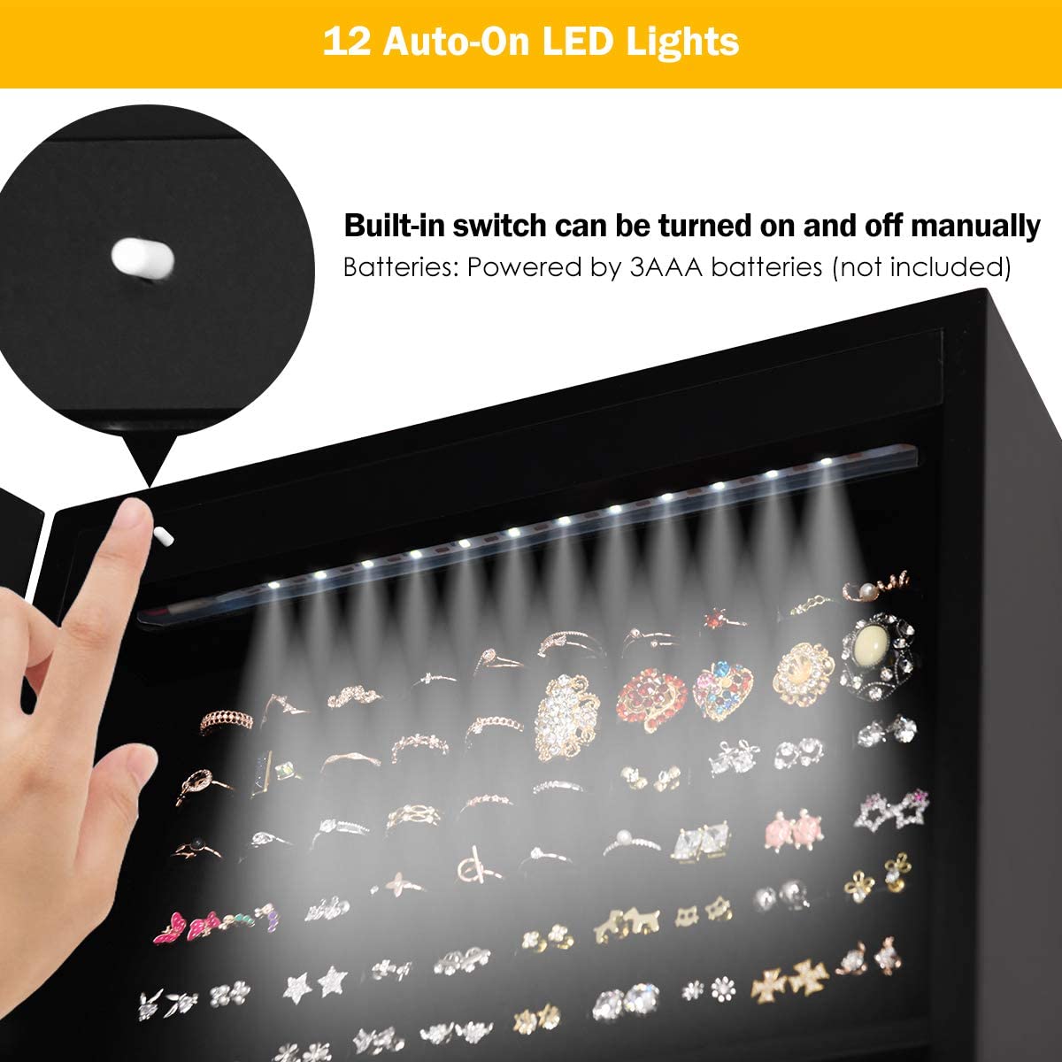 12 LEDs Jewelry Armoire Cabinet with Full-length Mirror - Giantex