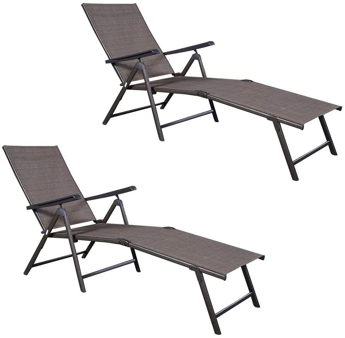 Set of 2 Chaise Lounge Chair with 5 Adjustable Reclining Positions