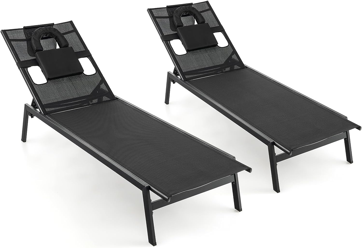 Giantex Patio Chaise Lounge Chair - Outdoor Lounge Chaise with Face Hole, Detachable Head Pillows, Black
