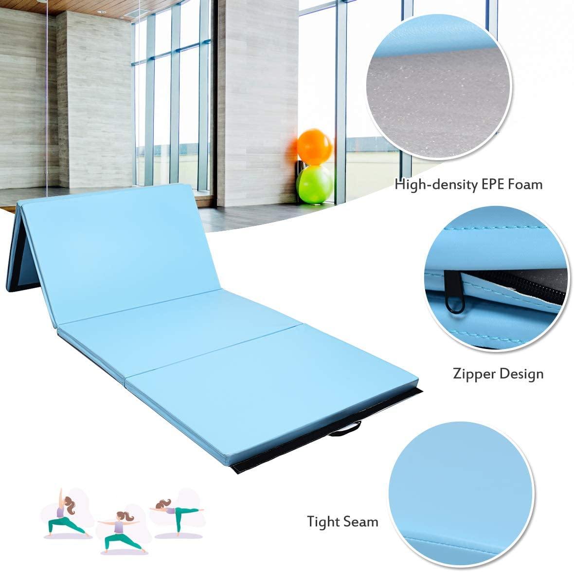 Gymnastics Mat, Anti-Tear Folding Gymnastics Exercise Mats Carrying Handles - Giantexus
