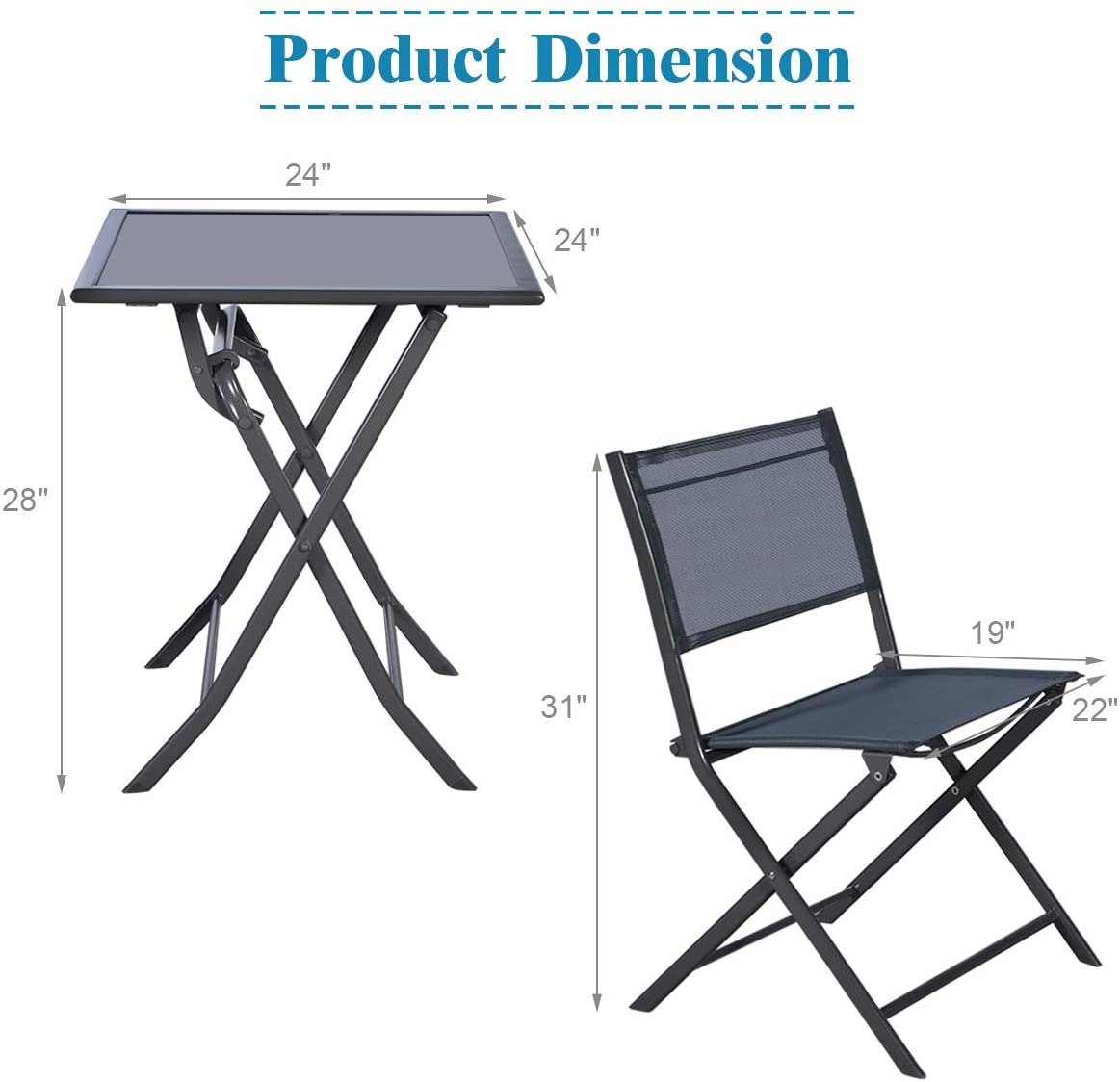 Giantex Metal Patio Dining Table and 2 Chairs, 3 Pieces Portable Patio Bistro Set for Garden Backyard Lawn