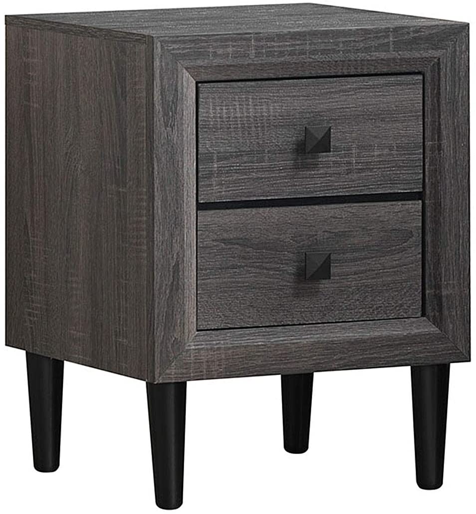 Nightstand Wooden W/Two Storage Drawers and Handles