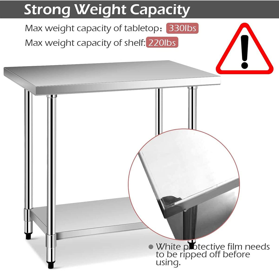 Giantex Stainless Steel Work Table with Shelf Commercial Kitchen Food Prep Table - Giantexus