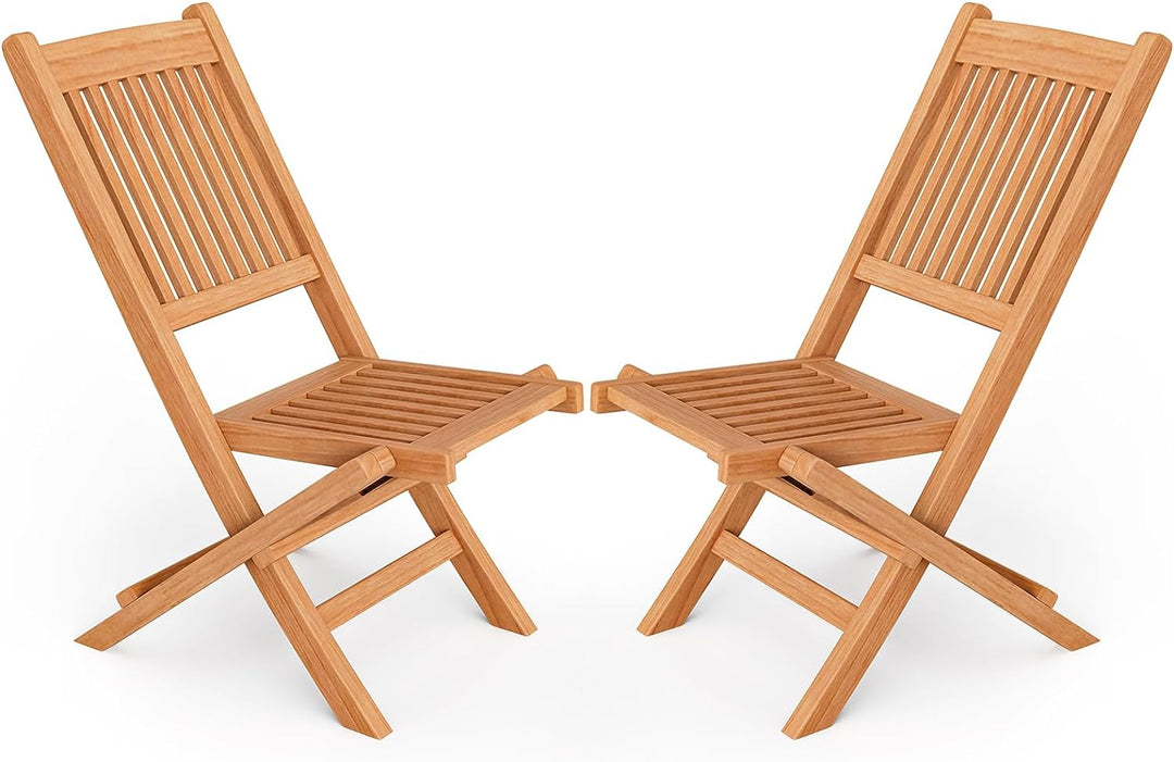 Giantex Patio Folding Chairs, Solid Teak Wood Outdoor Chairs with Slatted Seat & Back