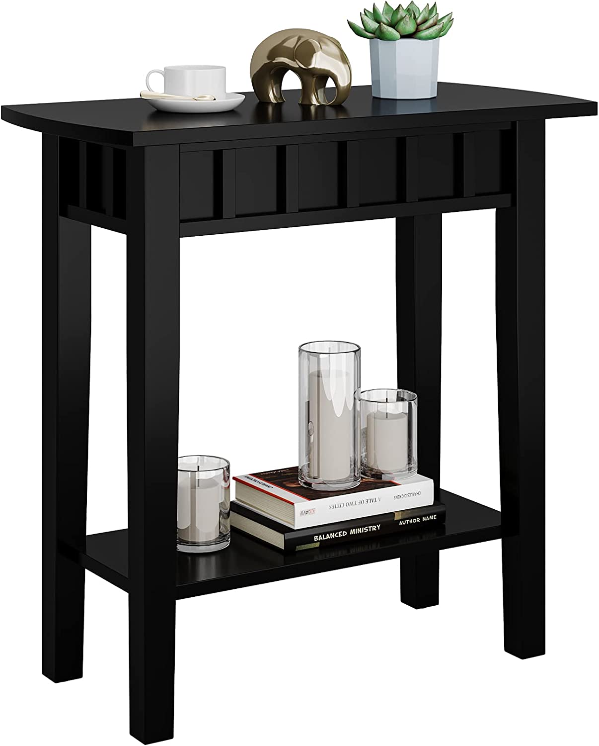 Giantex Narrow End Table Set of 2, 2-Tier Side Table with Storage Shelf for Small Spaces