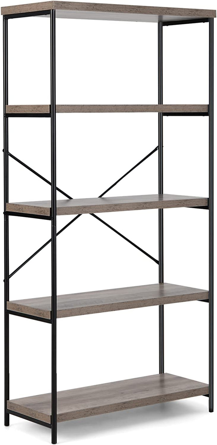 Giantex Industrial 5-Tier Wood Bookshelf - 63’’ Tall Open Storage Organizer Shelves with Anti-Tipping Device and Foot Pads