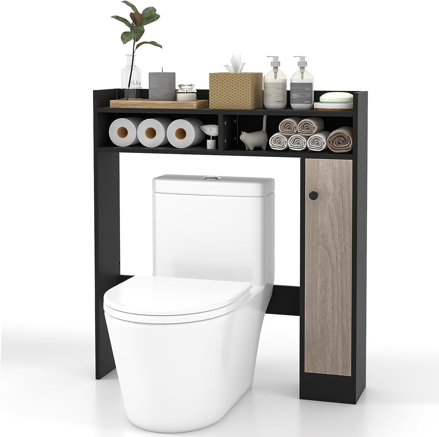 Giantex Over-The-Toilet Storage Rack, Bathroom Freestanding Space Saver with 1-Door Side Storage Cabinet