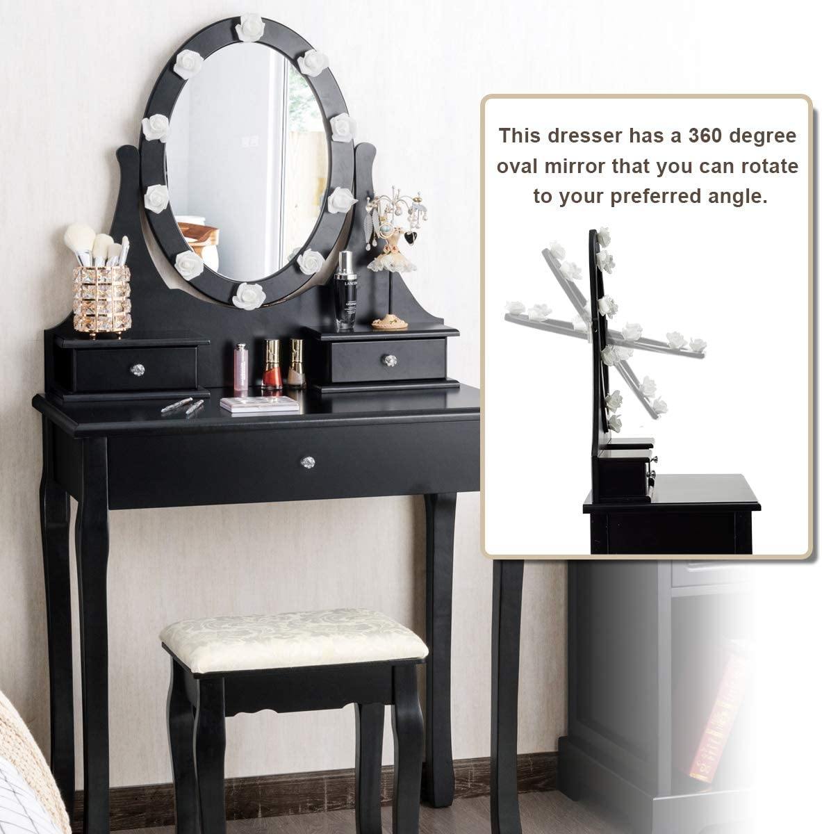 Vanity Set with Lighted Mirror, Makeup Table with 10 Rose Light - Giantexus