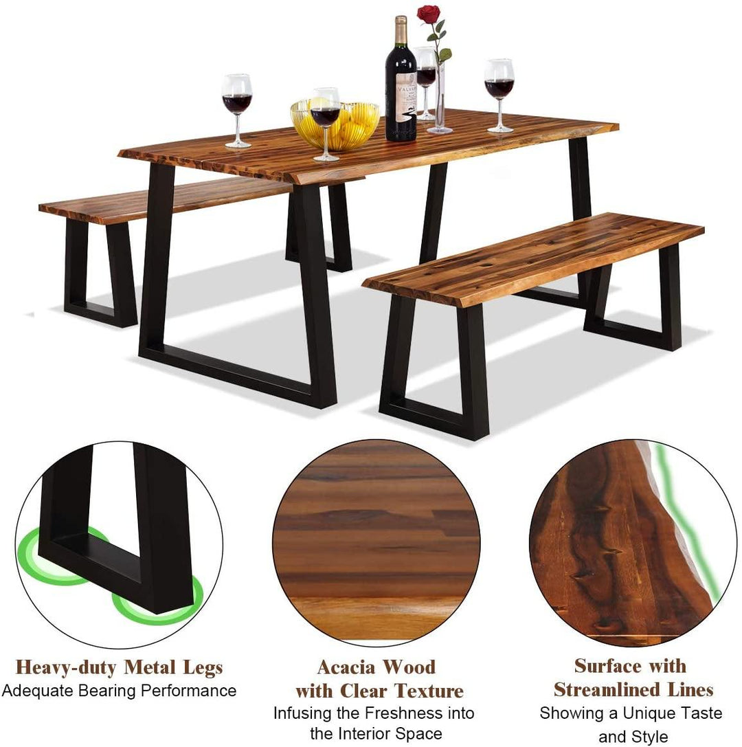 3PCS Wooden Dining Set Bench Chair Rustic Indoor &Outdoor Furniture - Giantexus