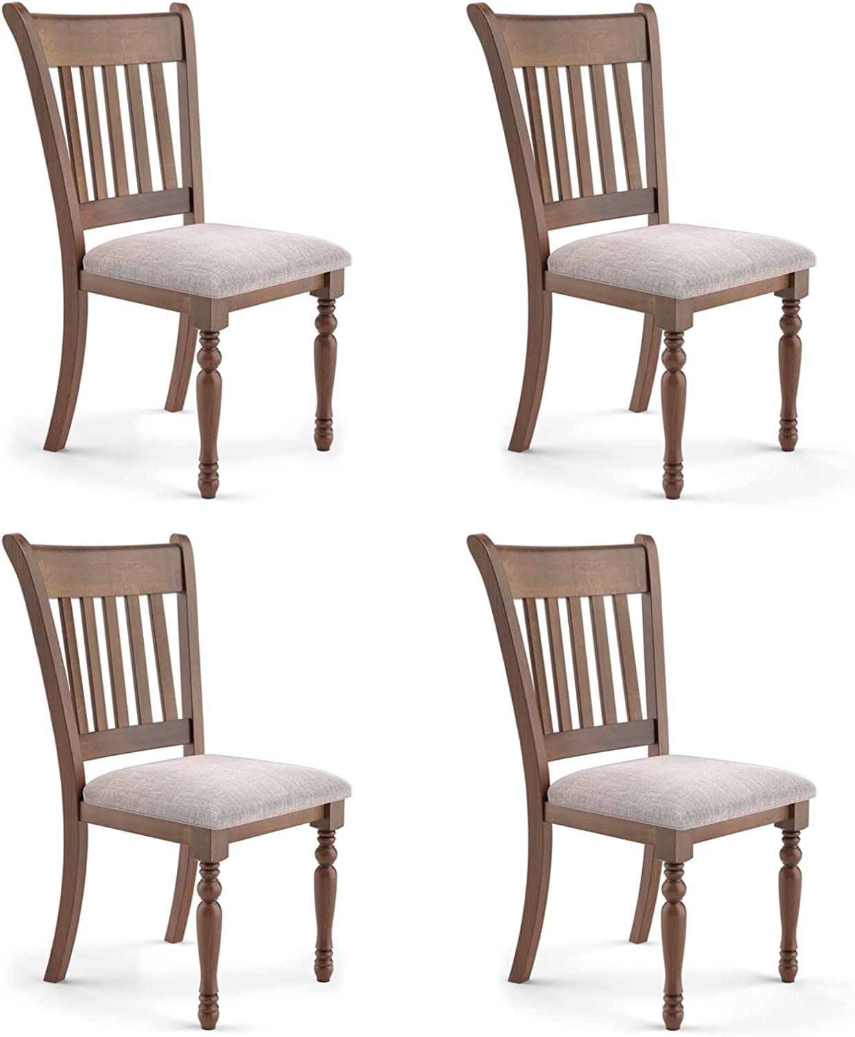 Giantex Set of 2 Upholstered Dining Chairs, Vintage Wooden Dining Chairs, Greyish Brown