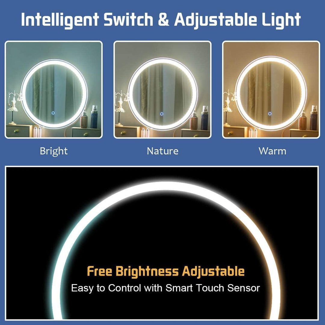 Vanity Set with Touch Screen Dimming Mirror, 3 Color Lighting Modes - Giantexus