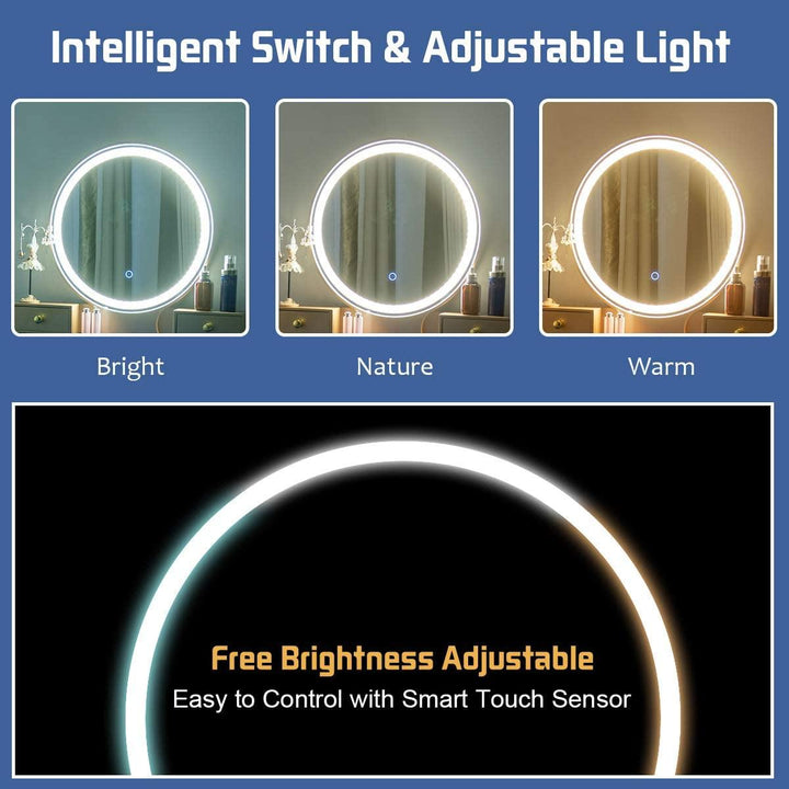 Vanity Set with Touch Screen Dimming Mirror, 3 Color Lighting Modes - Giantexus