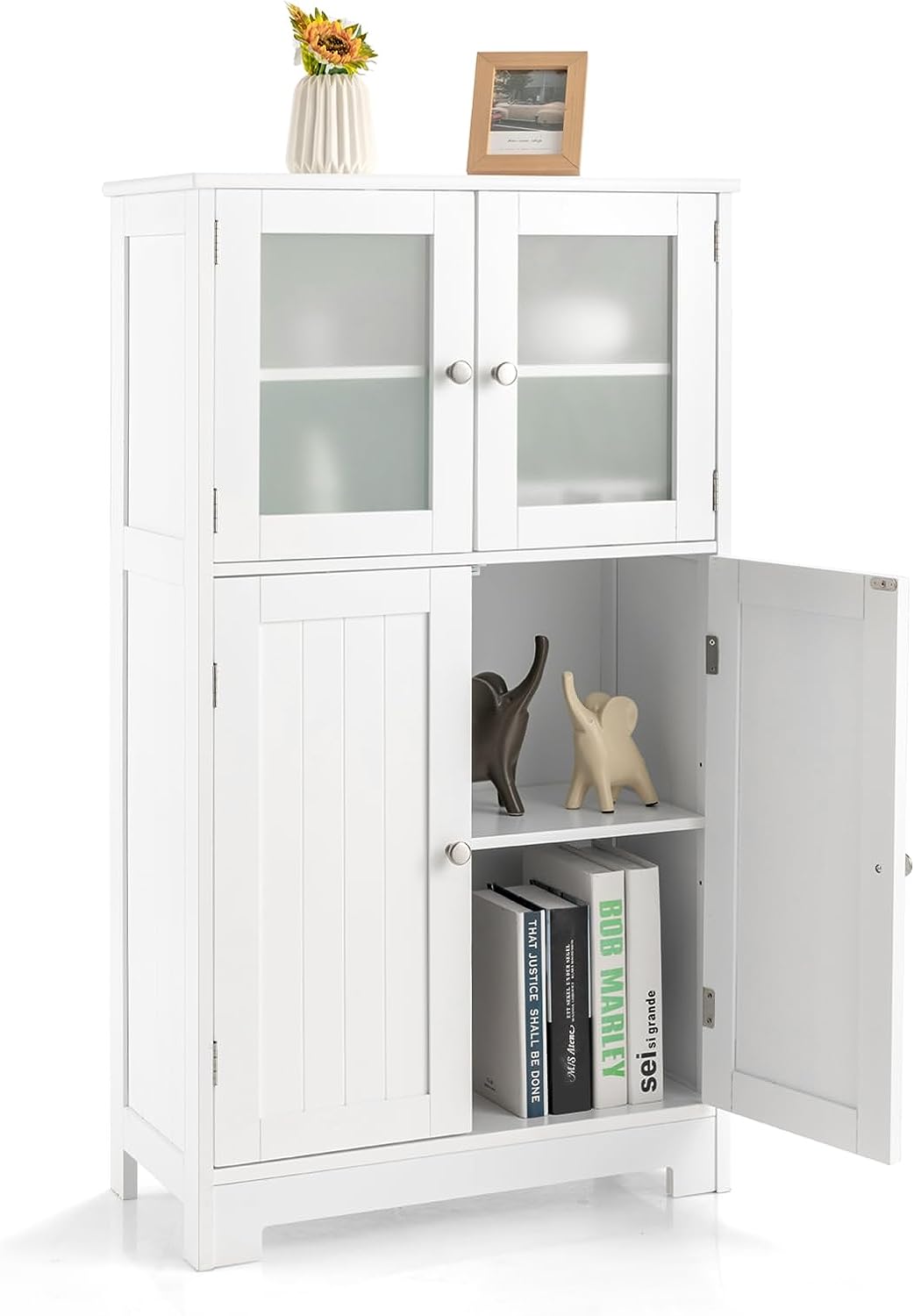 Giantex Storage Cabinet with Doors - Bathroom Floor Cabinet, Freestanding Tall Cabinet