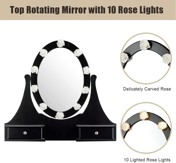 Vanity Set with Lighted Mirror, Makeup Table with 10 Rose Light - Giantexus
