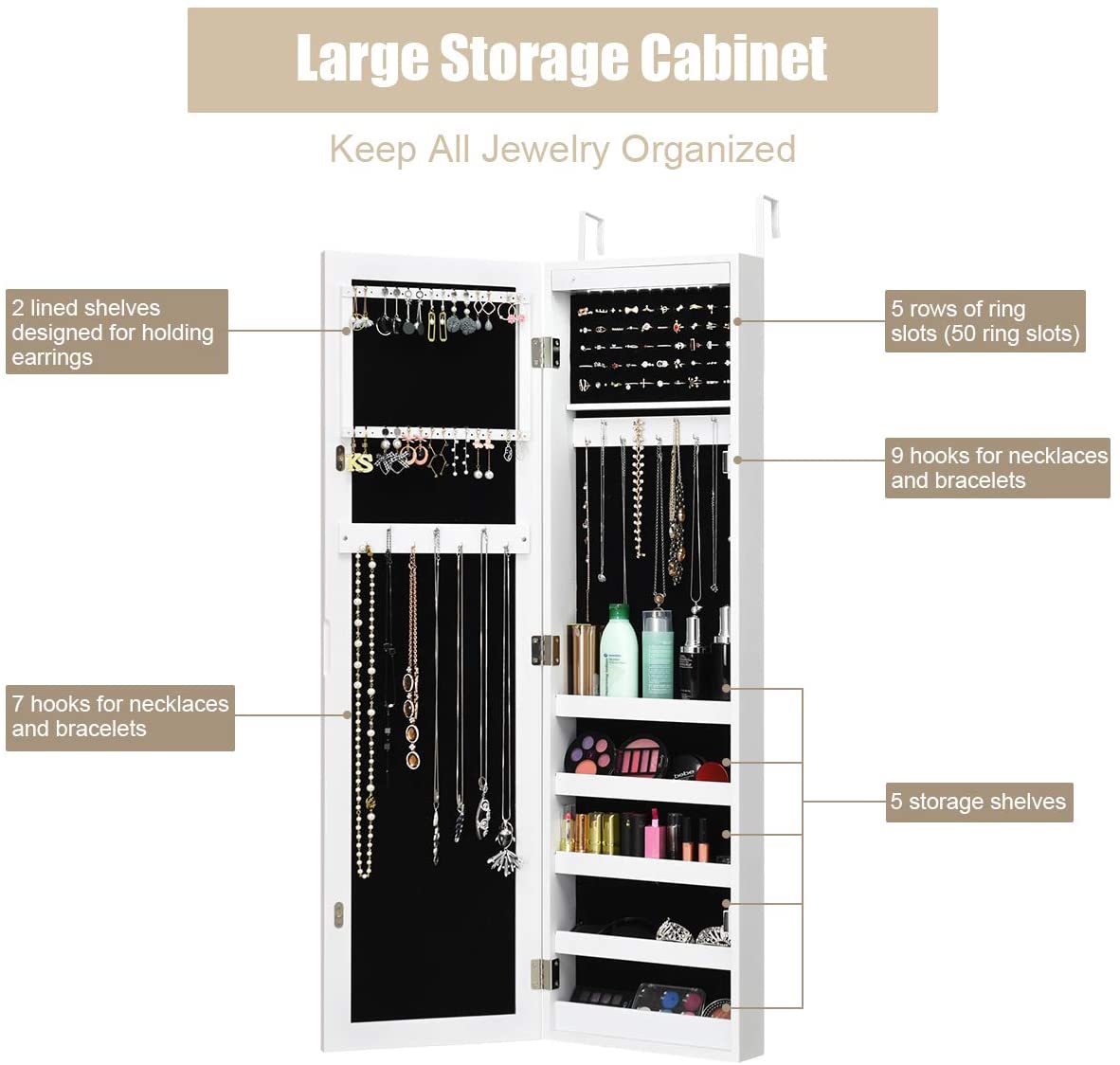 Giantex | 12 LEDs Wall Mounted Jewelry Armoire Cabinet with Mirror