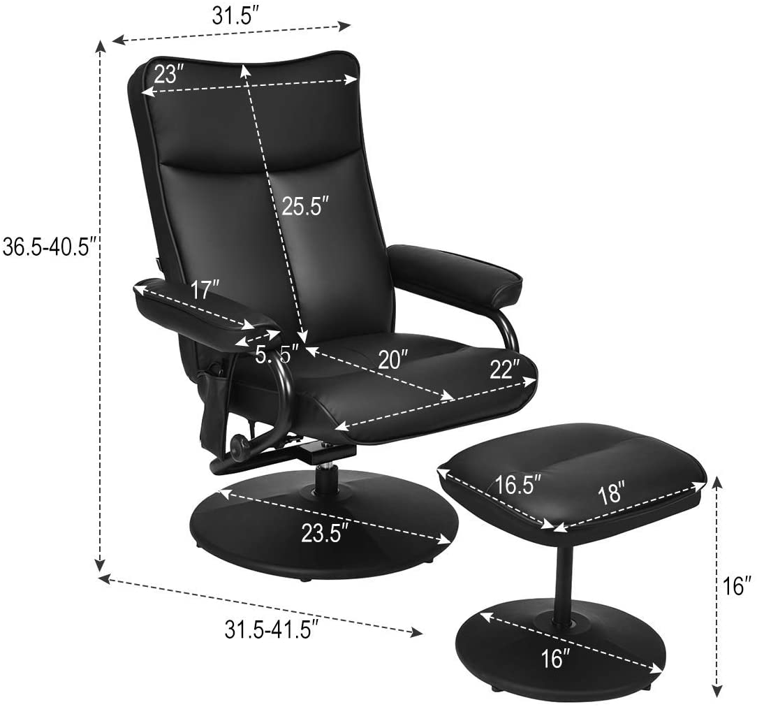 Massage Swivel Recliner Chair with Footrest Stool Ottoman