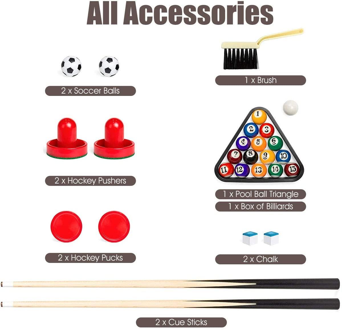 3-in-1 48" Combo Game Table w/ Soccer, Billiard, Slide Hockey, Wood Foosball Table - Giantexus