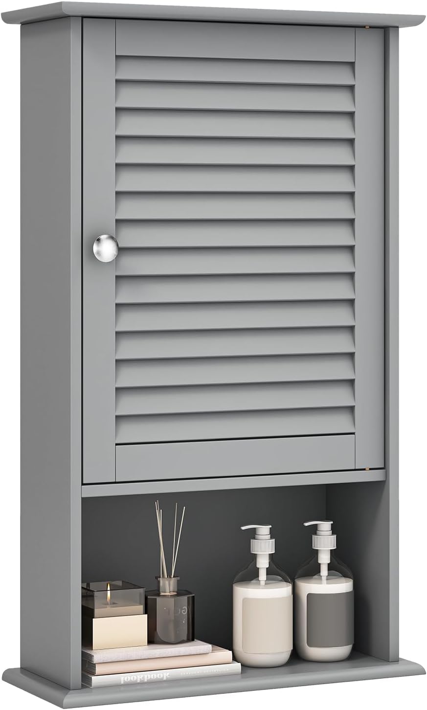 Giantex Bathroom Wall Mount Cabinet - Over The Toilet Storage Organizer with Single Door and Adjustable Shel