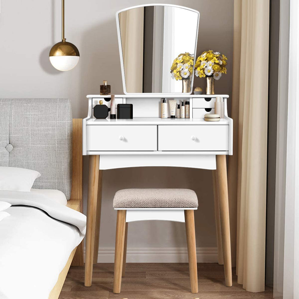 CHARMAID | Makeup Vanity Set with 6 Drawers, White - Giantexus