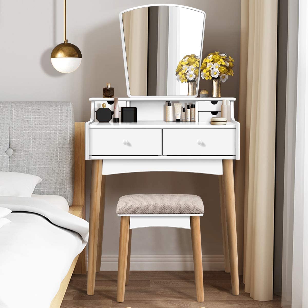 CHARMAID | Makeup Vanity Set with 6 Drawers, White - Giantexus