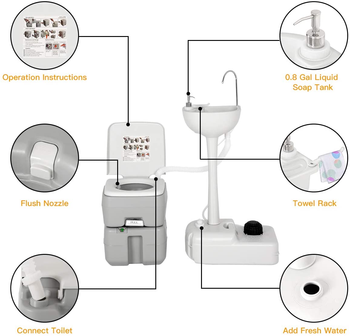 Outdoor Wash Sink and Potable Toilet Set