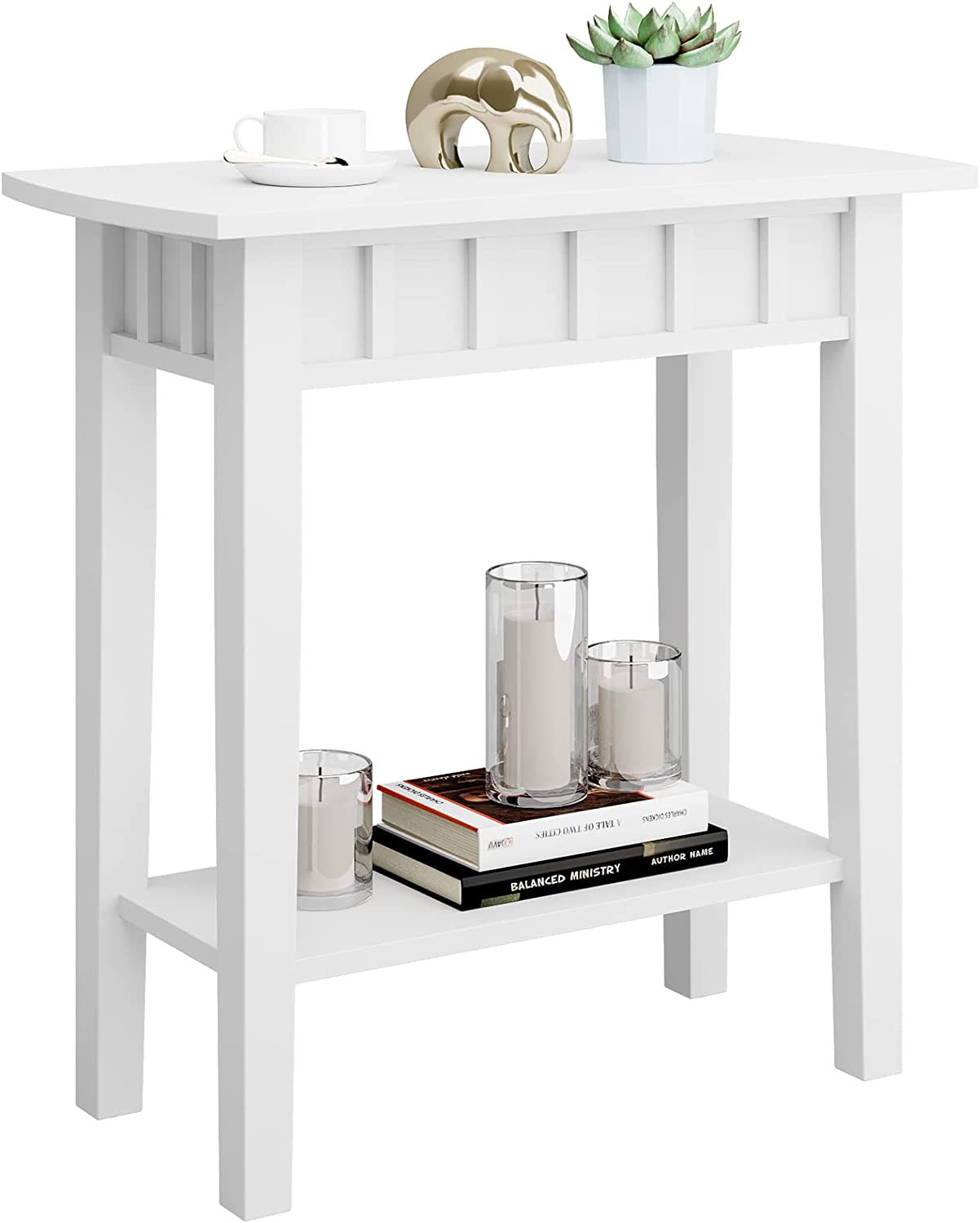 Giantex Narrow End Table Set of 2, 2-Tier Side Table with Storage Shelf for Small Spaces