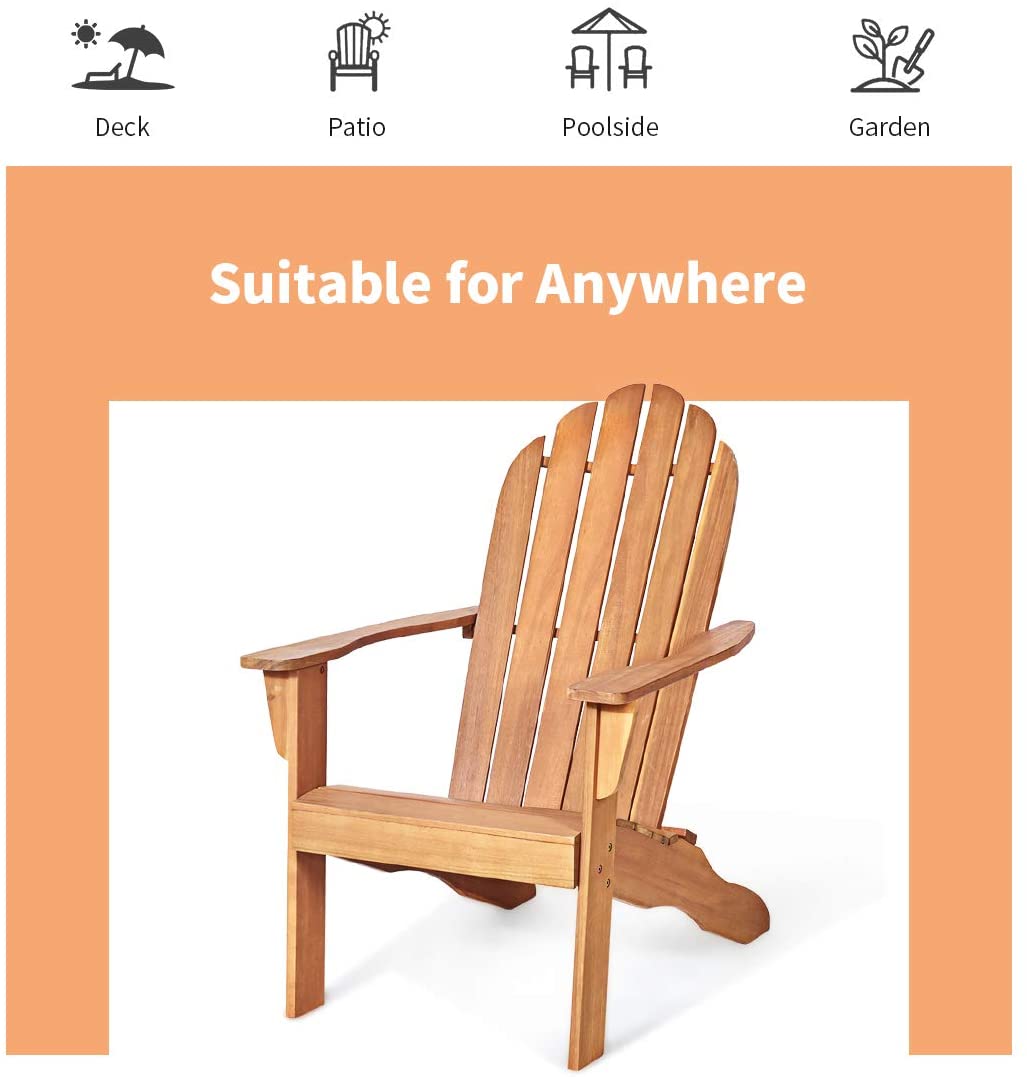 Giantex Adirondack Chair Outdoor Wooden W/Ergonomic Design Acacia Chair for Yard