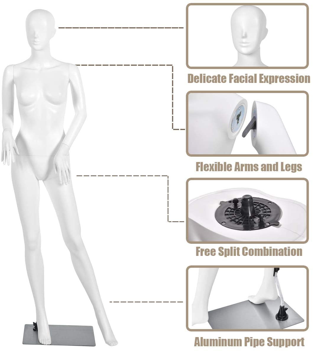 Female Mannequin Dress Form Display Manikin Torso????o?5.8 FT, White - Giantexus
