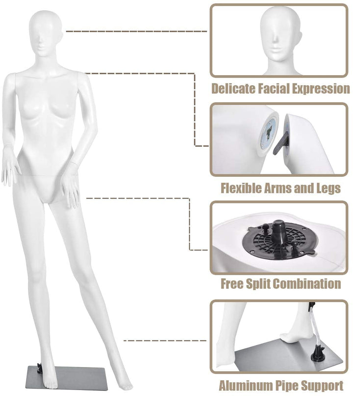 Female Mannequin Dress Form Display Manikin Torso????o?5.8 FT, White - Giantexus