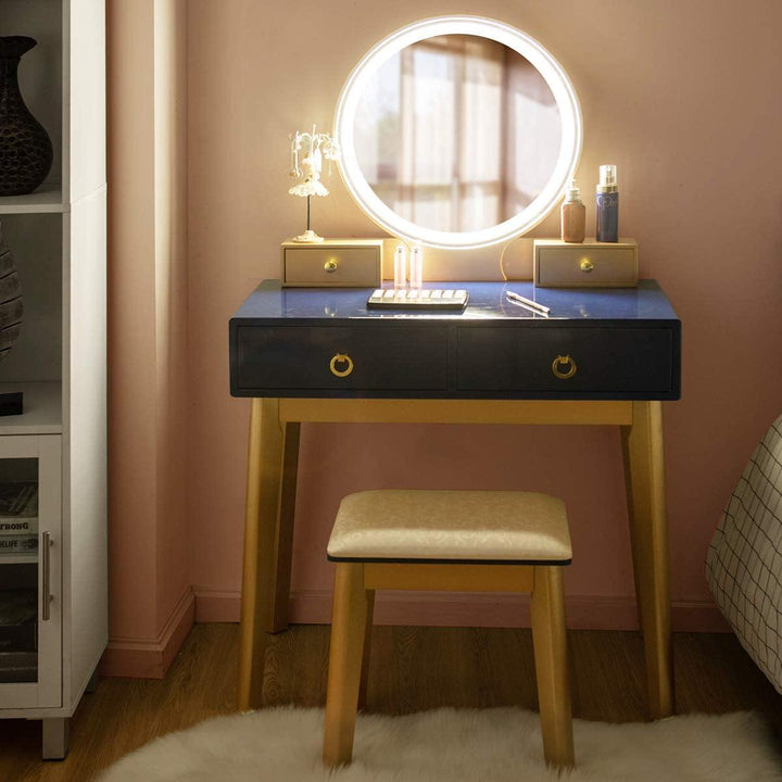 Vanity Set with Touch Screen Dimming Mirror, 3 Color Lighting Modes - Giantexus