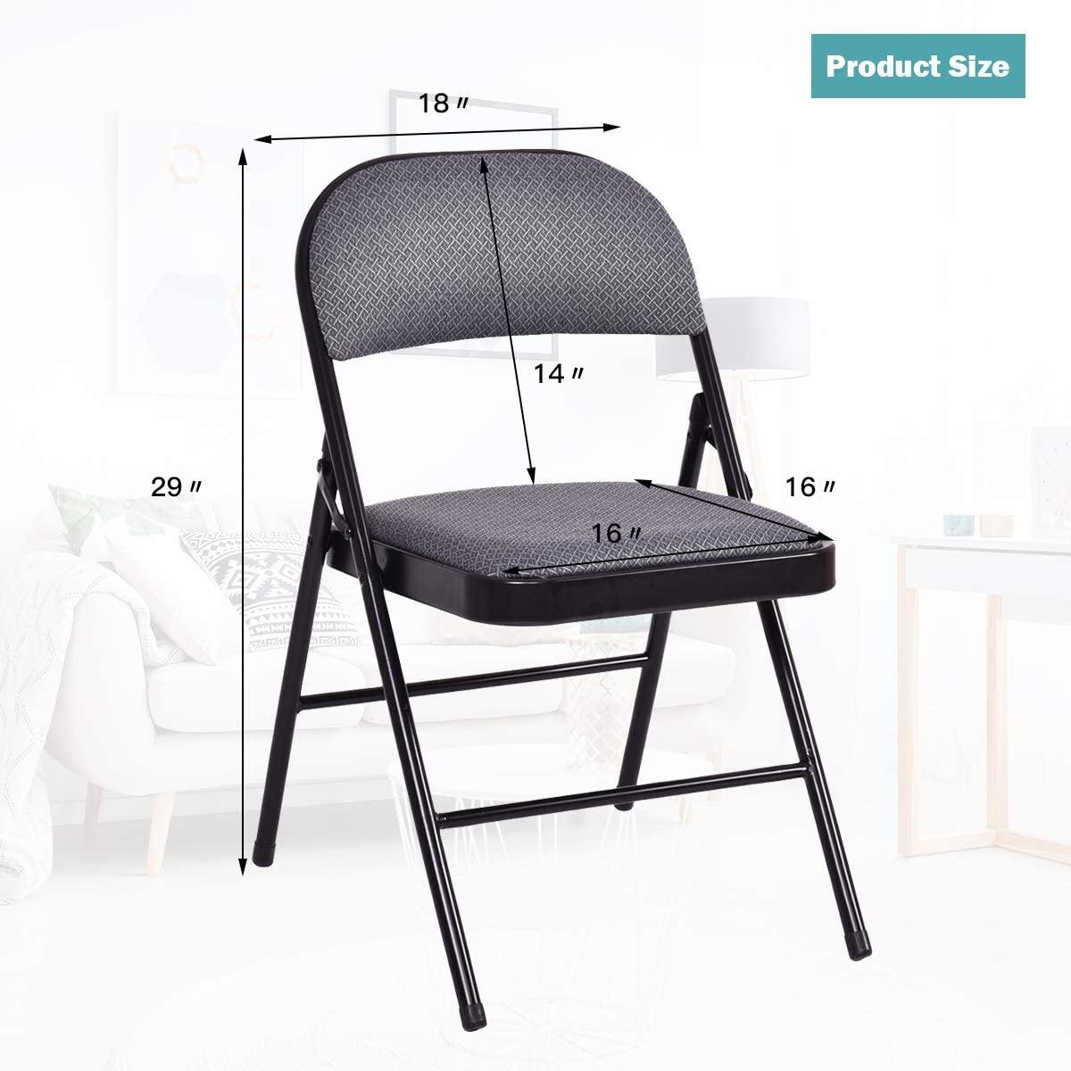 4-Pack Folding Chairs with Metal Frame and Fabric Upholstered Padded Seat - Giantexus