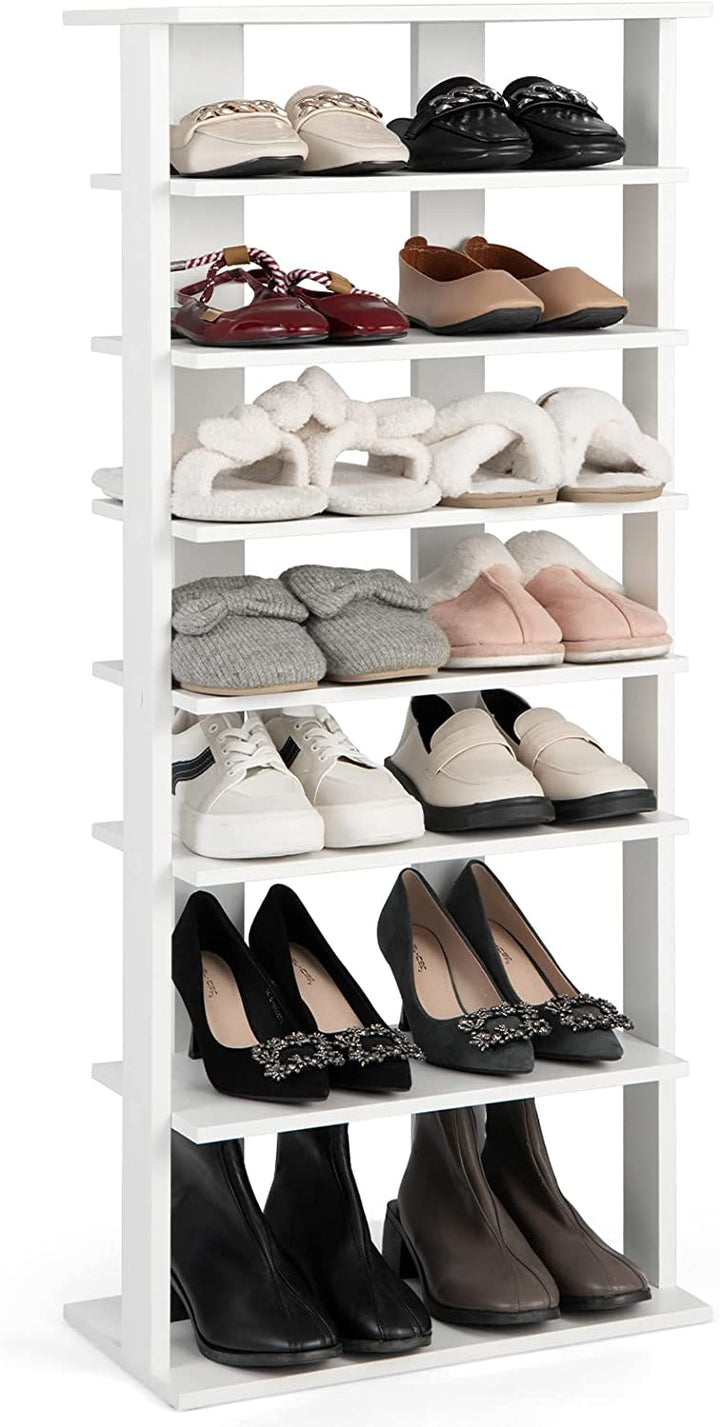 Giantex 7-Tier Wooden Shoe Rack, Double Row Shoe Organizer for 14 Pairs, Customizable Height