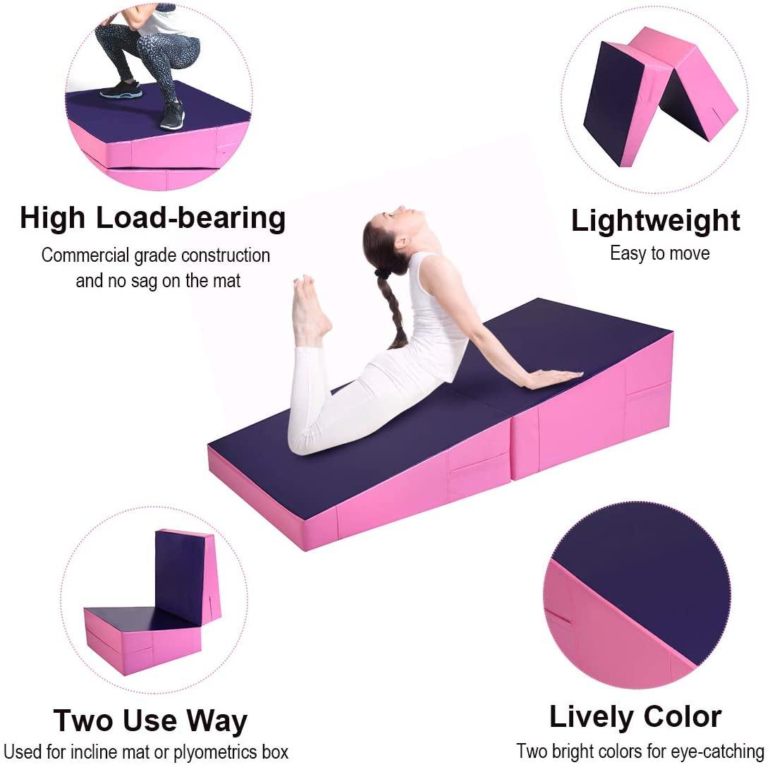 Incline Gymnastics Mat, Folding and Non-Folding Gymnastics Cheese Wedge Mat Pink/Purple - Giantexus