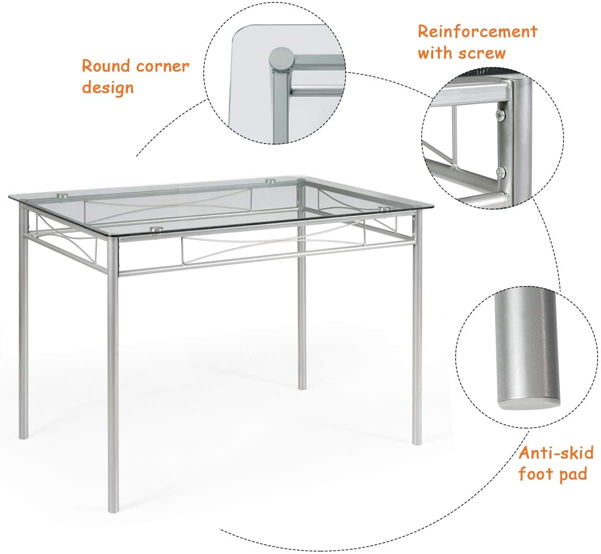 Giantex 5 Piece Dining Table Set, Kitchen Dining Set with Tempered Glass Table Top and 4 Chairs