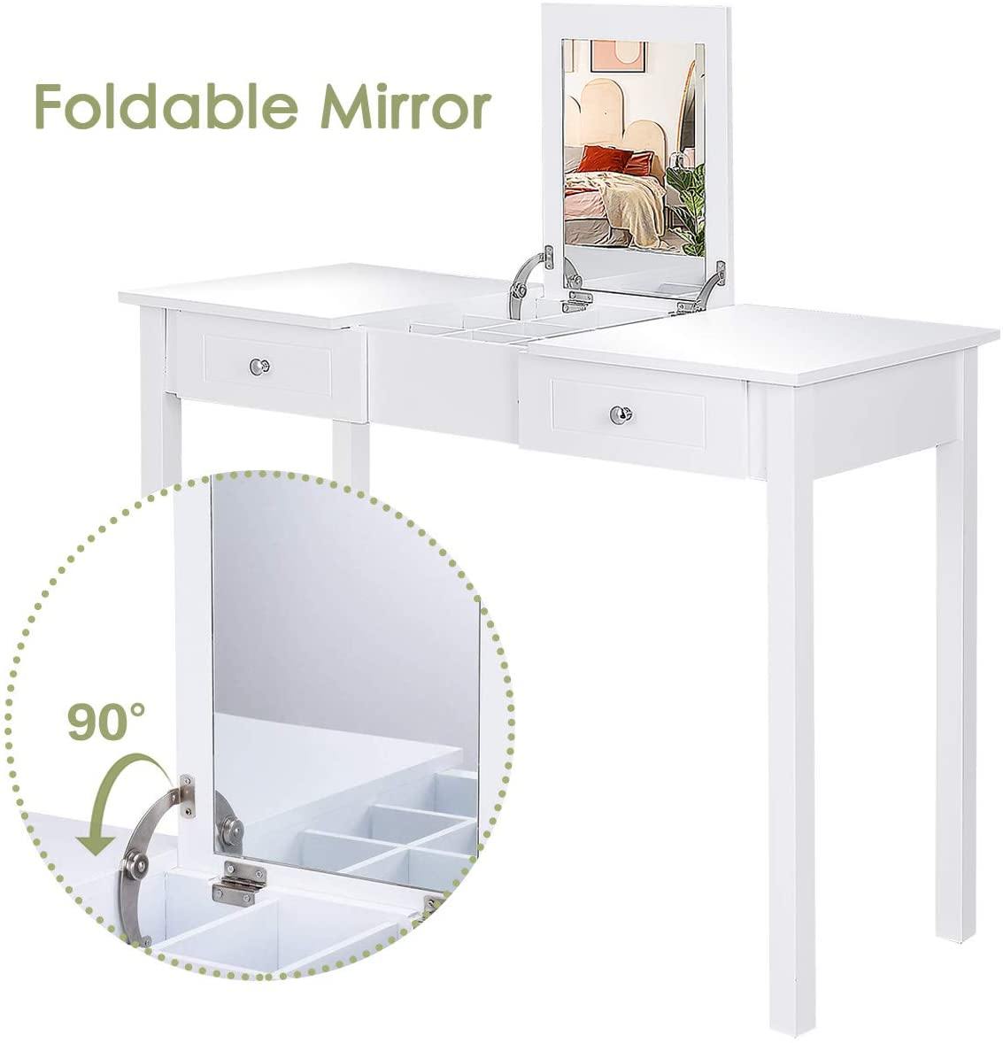 Vanity Table with Flip Top Mirror Easy Assembly, White - Giantexus