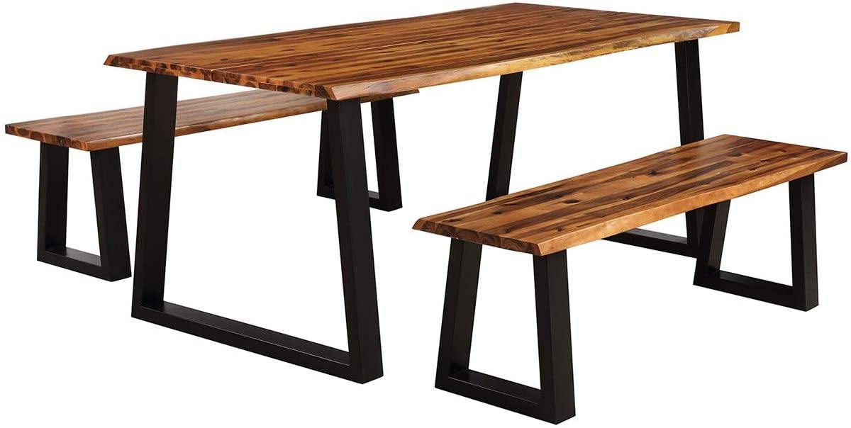 3PCS Wooden Dining Set Bench Chair Rustic Indoor &Outdoor Furniture - Giantexus