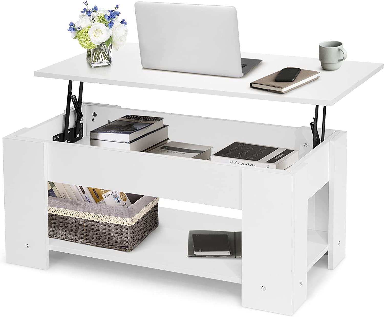 Giantex Lift Top Coffee Table, Modern Cocktail Table w/Hidden Compartment & Open Storage Shelf